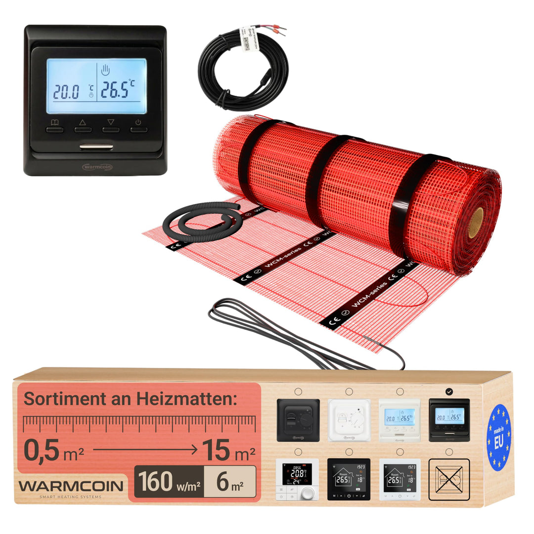 Elektrische Fussbodenheizung Komplettset 160 W/m² – Selbstklebende Heizmatte für Fliesen, Laminat, V