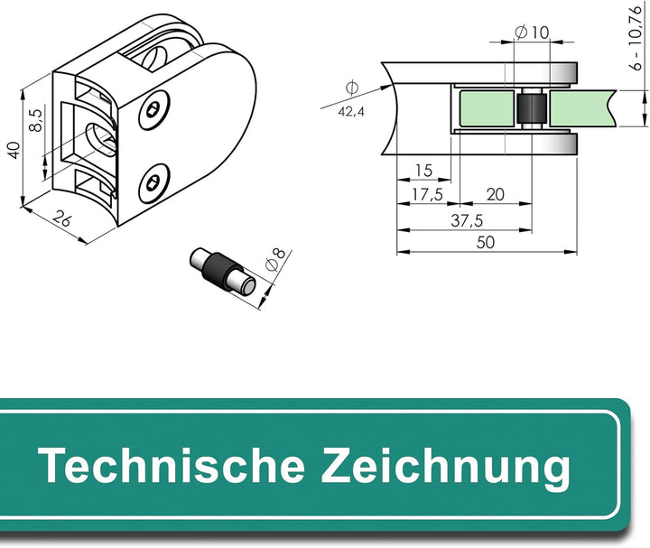 PRIOstahl Glashalter 4 Stück Glasklemmen Klemmhalter Glasplattenhalter 50 x 40 x 26 mm mit Sicherung