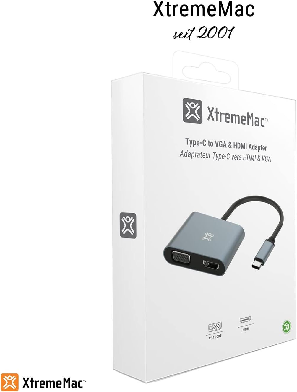XtremeMac USB-C zu HDMI &amp; VGA Adapter, Dual Display, 4K Ultra HD (HDMI) und Full HD (VGA), MacBook P