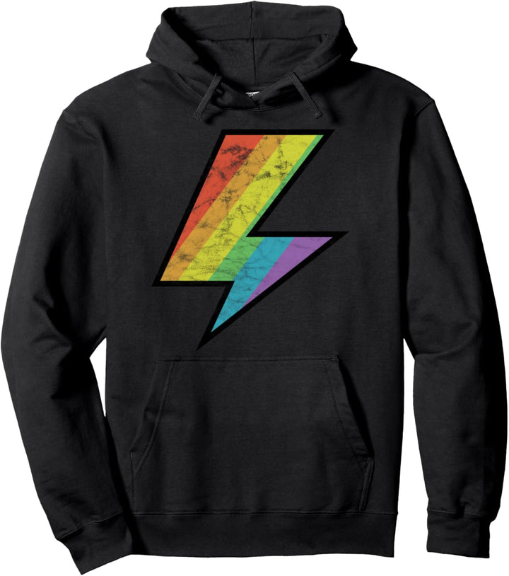 Distressed Vintage Rainbow Lightning Bolt LGTBQ Pride Pullover Hoodie