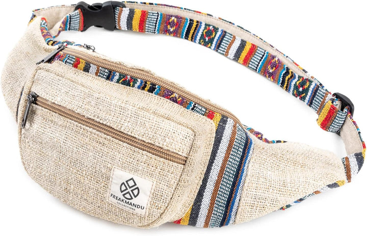 Freakmandu Unisex Hanf Gürteltasche – Fanny Packs, Hüftgürteltasche zum Umhängen, Boho Hippie Stil,