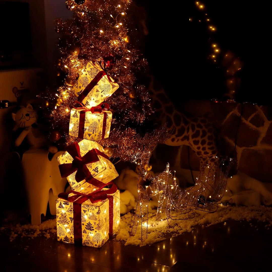 CCLIFE LED Geschenkbox 4er Set Weihnachten Weihnachtenbox Beleuchtete Lichterkette batteriebetrieb W