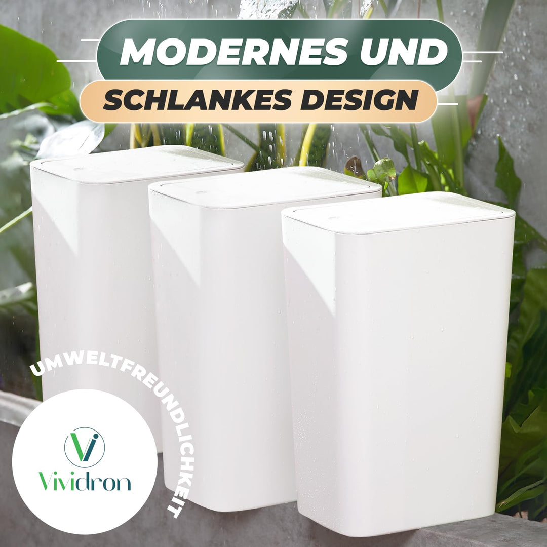 3er Pack 10L Kleiner Mülleimer mit Deckel, Badezimmer Abfalleimer mit Druckdeckel, Kleiner Mülleimer