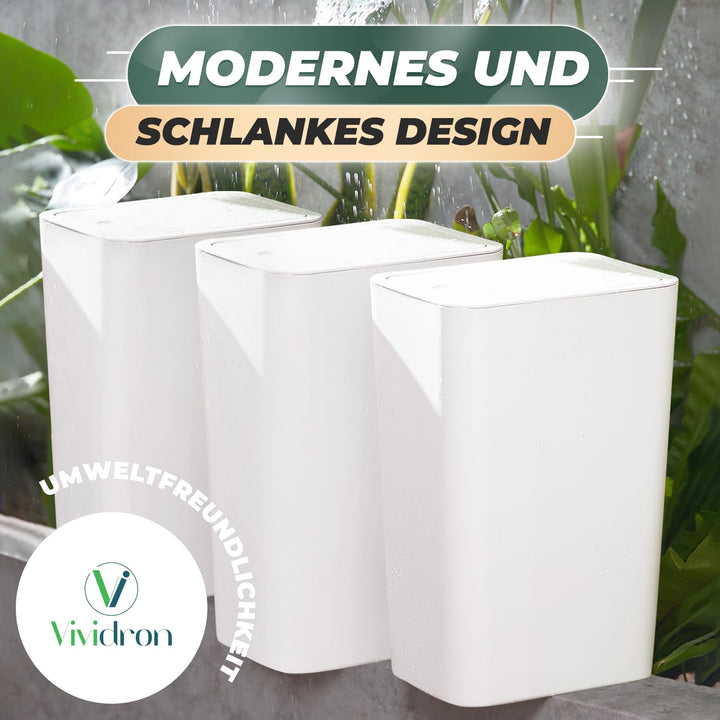 3er Pack 10L Kleiner Mülleimer mit Deckel, Badezimmer Abfalleimer mit Druckdeckel, Kleiner Mülleimer