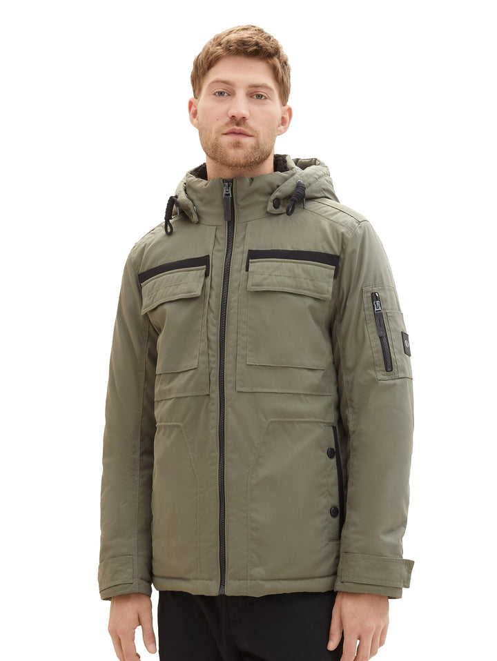 TOM TAILOR Herren Coated Field Jacke mit Abnehmbarer Kapuze M 32097 - Smokey Olive Green, M 32097 -