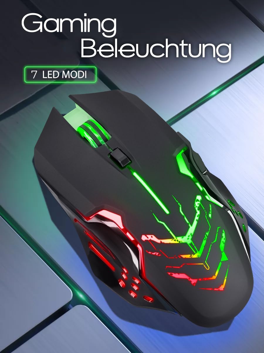 Defender® Katana Kabellose Gaming Maus - Geräuschlose Klicks - 5 programmierbare Tasten - RGB-Beleuc