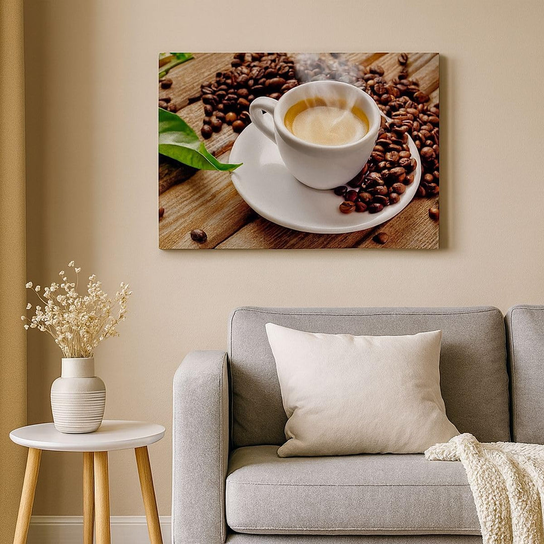 Bilder auf Leinwand Kaffee Tasse Espresso heiss Leinwandbild 70x50cm Wandbilder Dekoration Wohnzimme