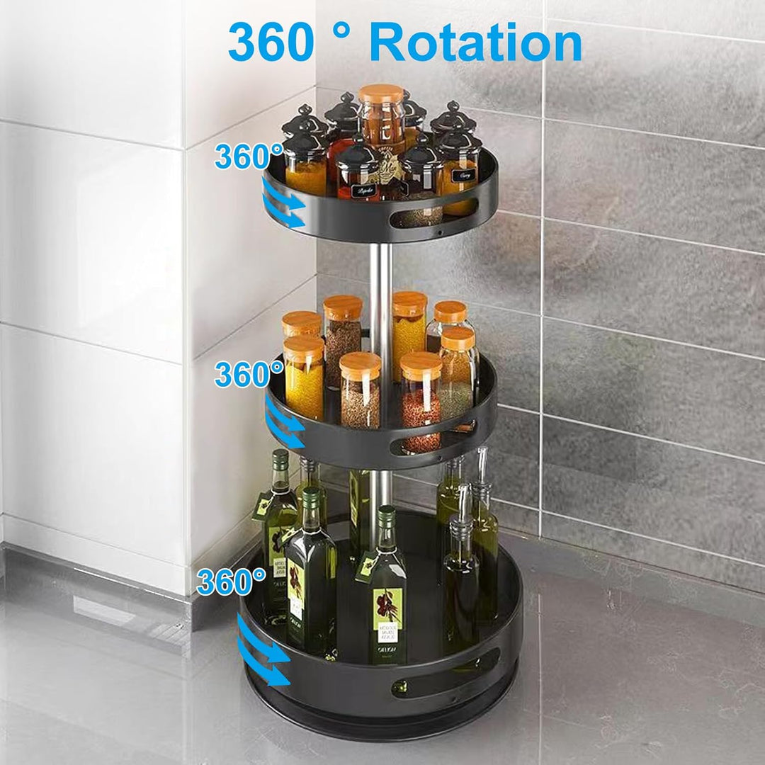 Lazy Susan Organizer, 2/3 Etagen 360° Drehbares Gewürzregal, Kohlenstoffstahl Drehteller Gewürzhalte