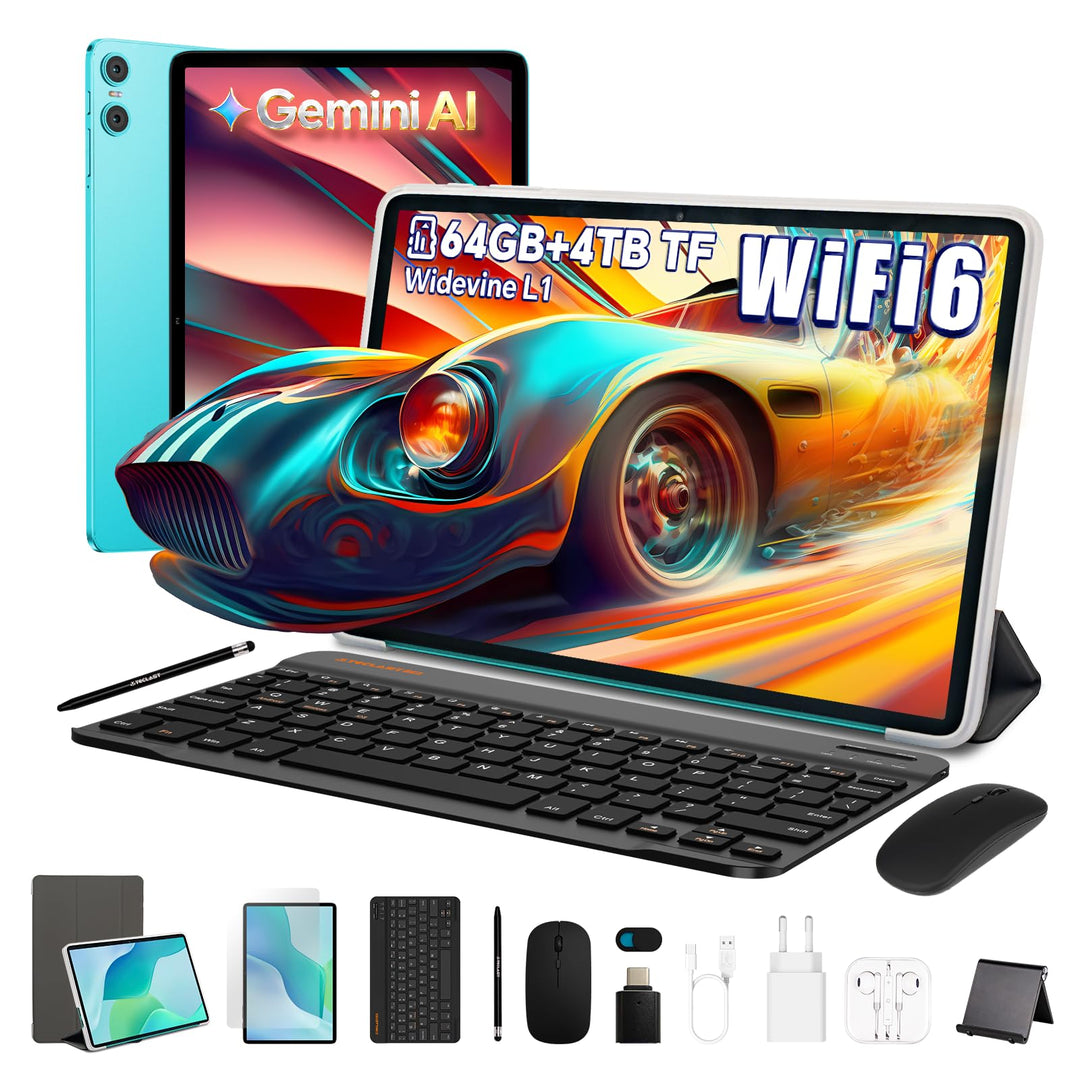 TECLAST 10.1 Zoll Android Tablet mit Gemini AI, Tablets mit Tastatur und Stift 10-Zubehör, 64GB ROM