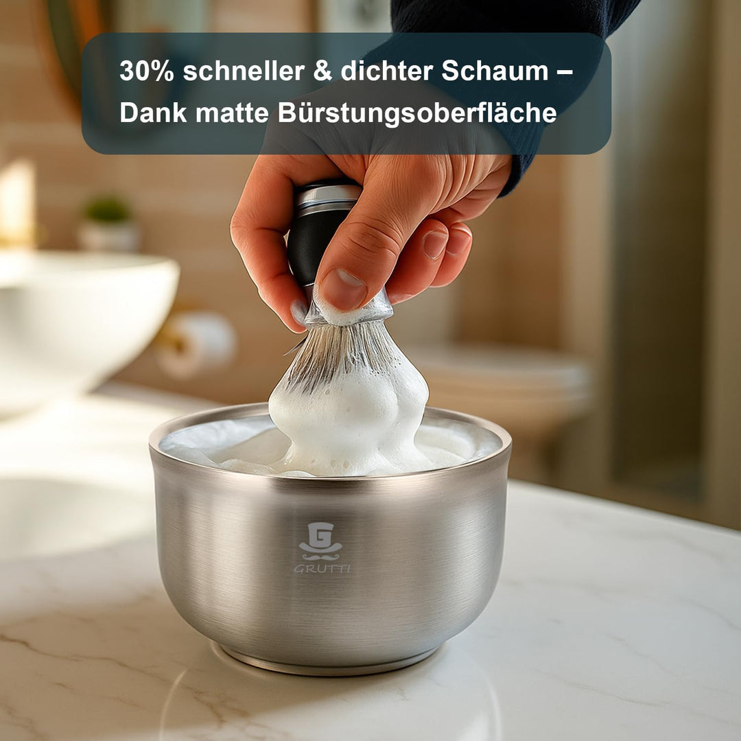 GRUTTI Premium Rasierschale 11.5cm - 3-Schicht Edelstahl mit 6cm Tiefe für Warmen Schaum & Kein Über