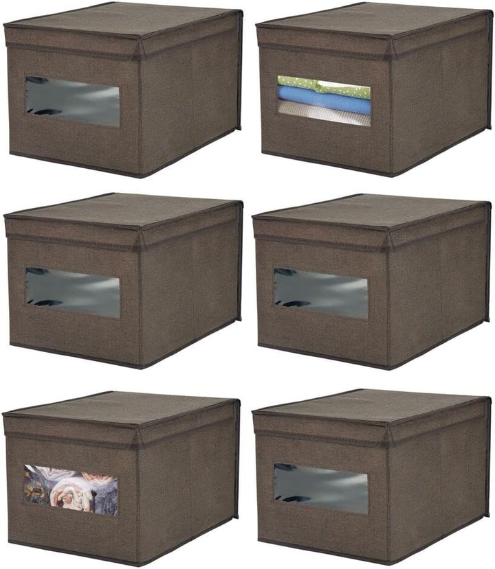 mDesign 6er-Set Stoffbox – praktische Aufbewahrungsbox mit Deckel und Sichtfenster für Schlaf-, Wohn