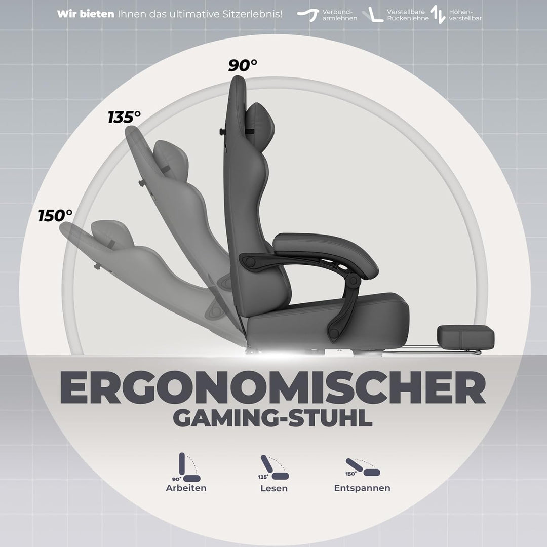 GTPLAYER Gaming Stuhl, Atmungsaktiver Bürostuhl, bürostuhl ergonomisch, Hochwertiger - Kunstleder, E