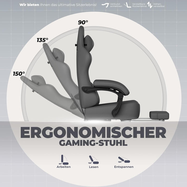 GTPLAYER Gaming Stuhl, Atmungsaktiver Bürostuhl, bürostuhl ergonomisch, Hochwertiger - Kunstleder, E