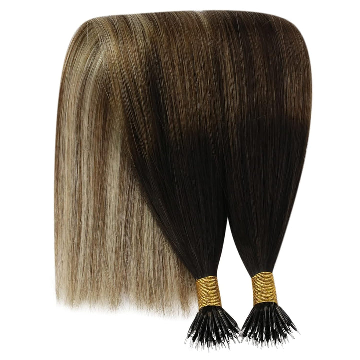 YoungSee Nanoring Extensions Balayage Nanoring Extensions Echthaar 1g Braun Balayage Blond Nanoring