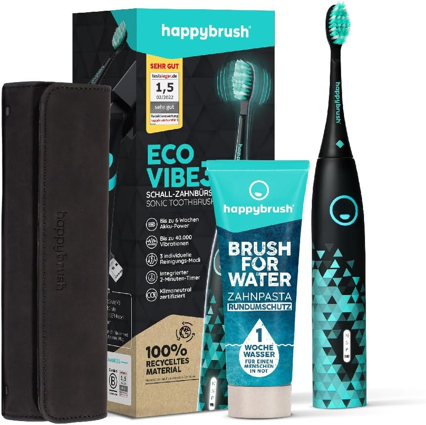 happybrush® Elektrische Schall-Zahnbürste Eco VIBE 3 - Nachhaltige Zahnbürste mit 6 Wochen Power-Akk