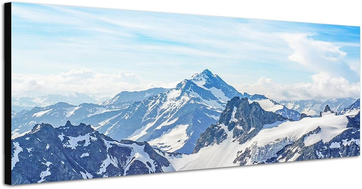 Paul Sinus Art Panoramabild auf Leinwand und Keilrahmen 150x50cm Alpen Gebirge Berggipfel Schnee