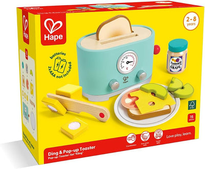 Hape Pop-up-Toaster-Set Kling, Timer & Zubehör, realistisches Spielen, ab 24 Monaten, fantasievoller