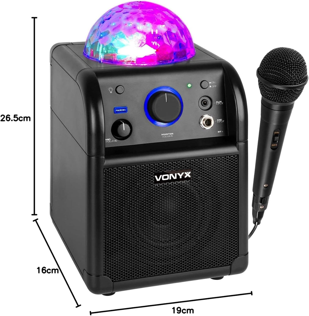 Vonyx SBS50P Karaoke Box mini Blockrocker Lautsprecher, Karaoke Maschine mit 1 Mikrofon und Akku Mus