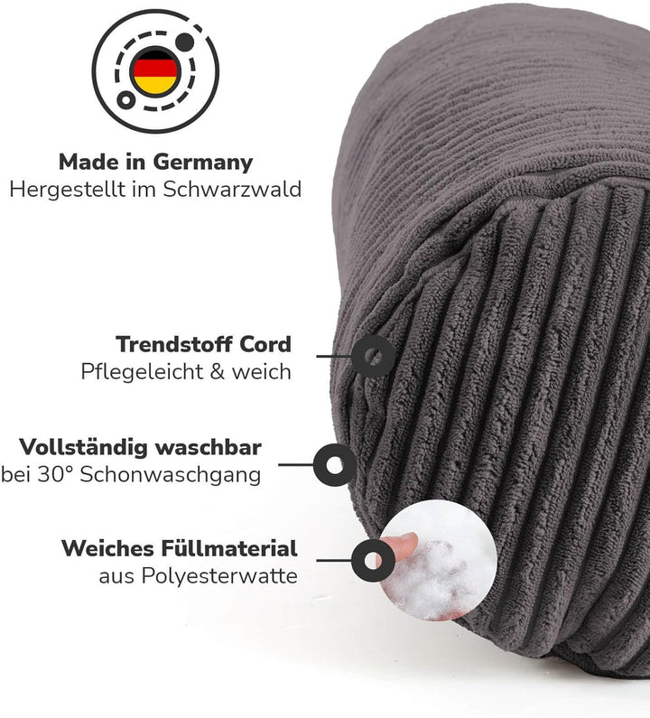mokebo Nackenrolle mit Cordbezug 'Das Nickerchen', Nackenkissen, Kissenrolle, Zierkissen, Sofakissen