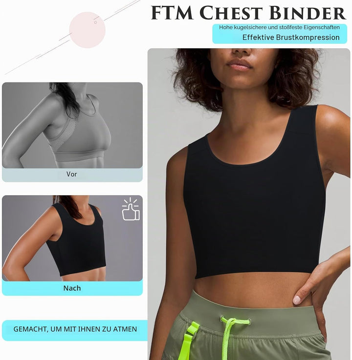 XUJI Halb Brust Binder Transgender Kompression FTM Pullover Design Binder 3XL Schwarz, 3XL Schwarz