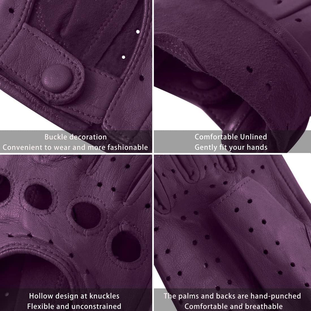 Harssidanzar Lady Fingerlose Lederhandschuhe Schaffell Single Line Half Finger GL012 L Violett, L Vi
