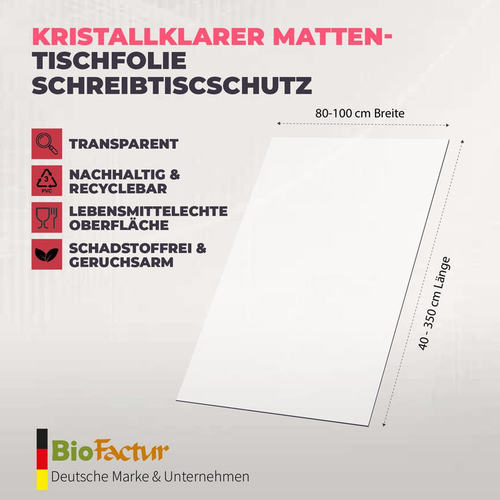BioFactur Tischfolie transparent nach mass | glasklar durchsichtige tischdecke | 2 mm tischschutz tr