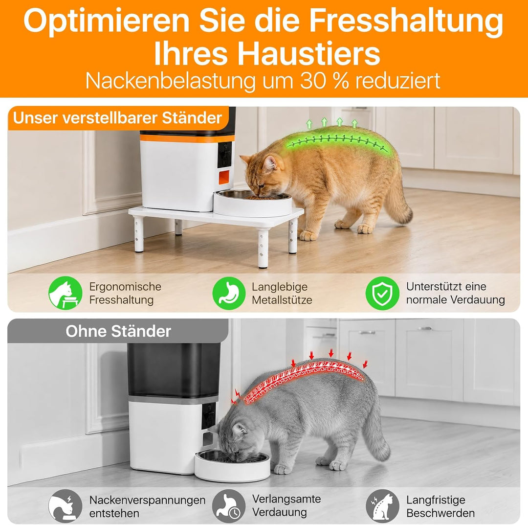 PICK FOR LIFE Erhöhter Stand für Futterautomat Katze, 3 Höhenstufen Schwarz, Schwarz