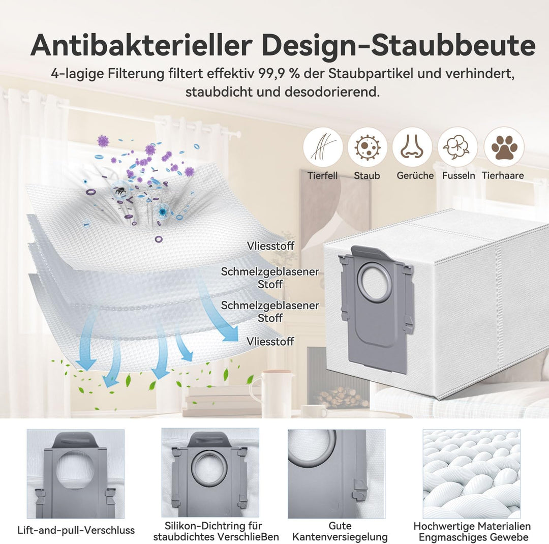21 Stück Zubehör für Roborock Qrevo Master/Qrevo Slim – 6 Staubbeutel, 2 Gummi Hauptbürsten, 4 HEPA