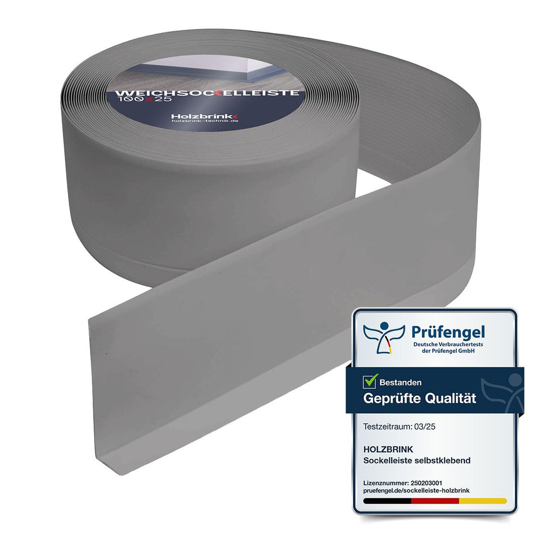 HOLZBRINK Weichsockelleiste PVC 100x25mm, 20 m | Wandleiste ohne Klebestreifen für Küche, Garage, Fl