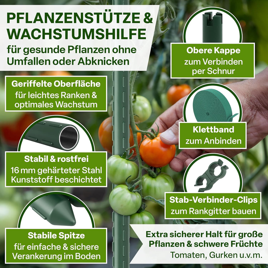 TTL GARDEN Rankstäbe 15er Set 150cm x 16mm Ø grün - extra stabil & rostfrei | 16mm Rankhilfe Pflanzs