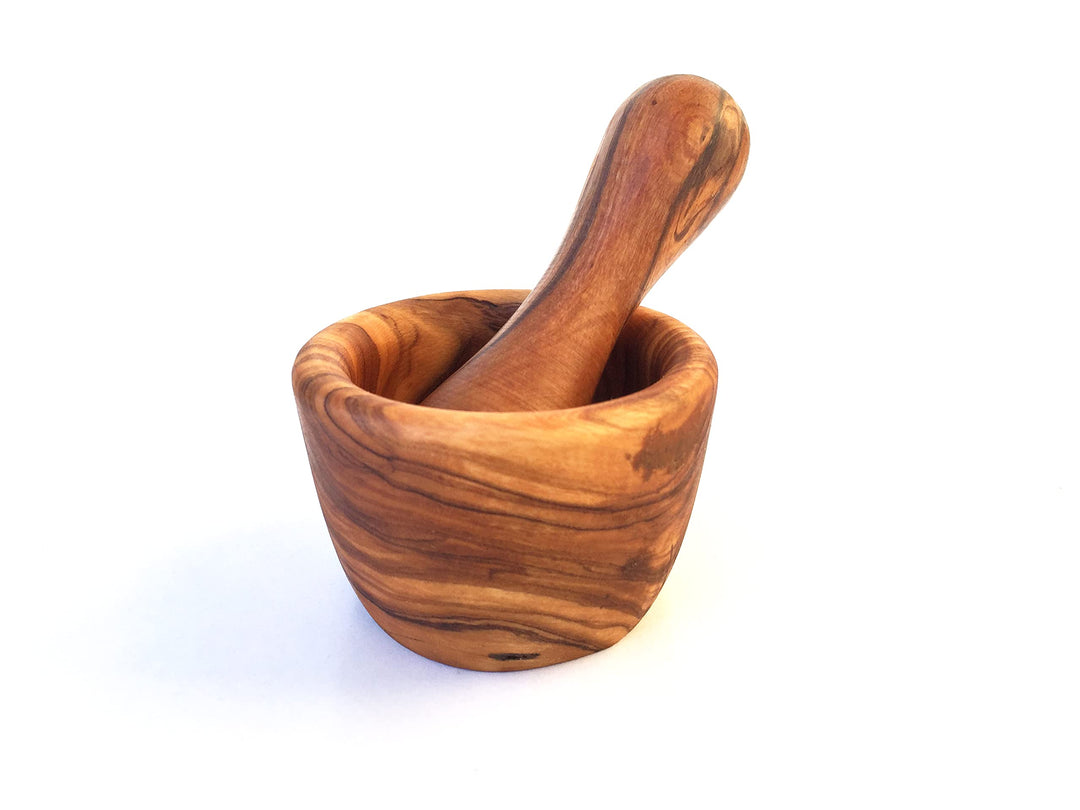 Mini Mörser mit Stössel, Küchenmörser, Gewürzmörser, aus Olivenholz in Handarbeit