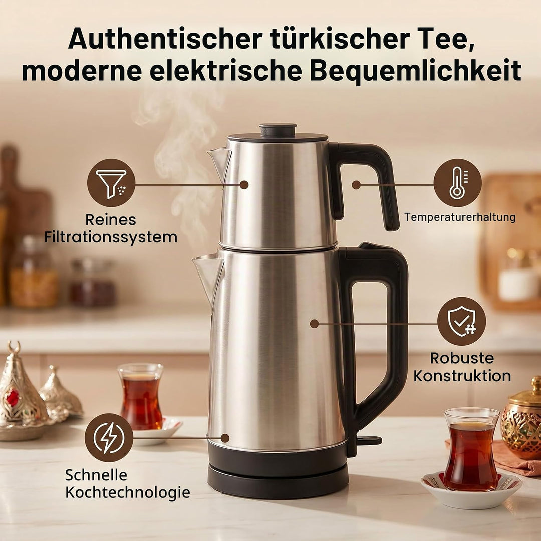 Zerodis Elektrischer Wasserkocher, Türkische Teemaschine mit Doppelkanne, Automatische Warmhaltefunk