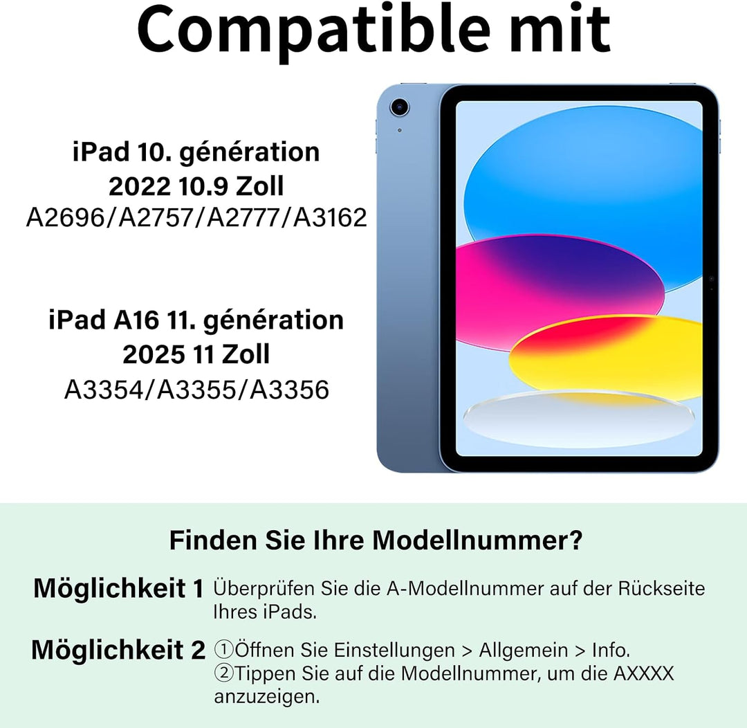 Hülle mit Tastatur für iPad (A16) 11/10 Generation(2025/2022) 11 Zoll/10.9 Soft TPU Rückseite Gehäus