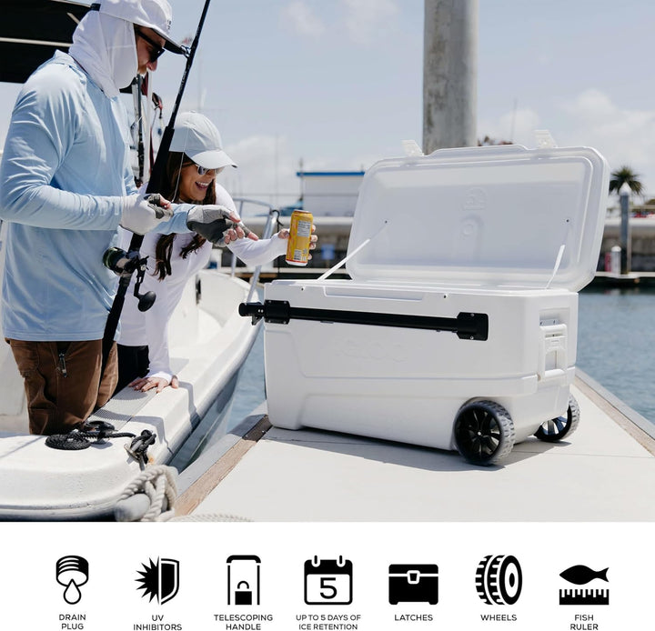Igloo Kühlbox Glide 110 mit Teleskopgriff und grossen Rädern, 104 Liter für Boot, Angeln, Camping un