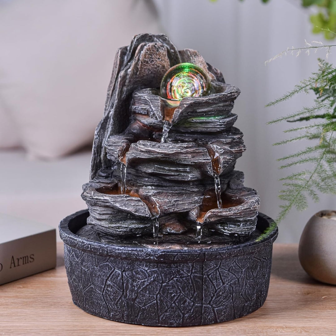 Zimmerbrunnen Wasserfall Natur Treppe Steineffekt Buntes Licht, Geschenkidee, Innendekoration in Bew