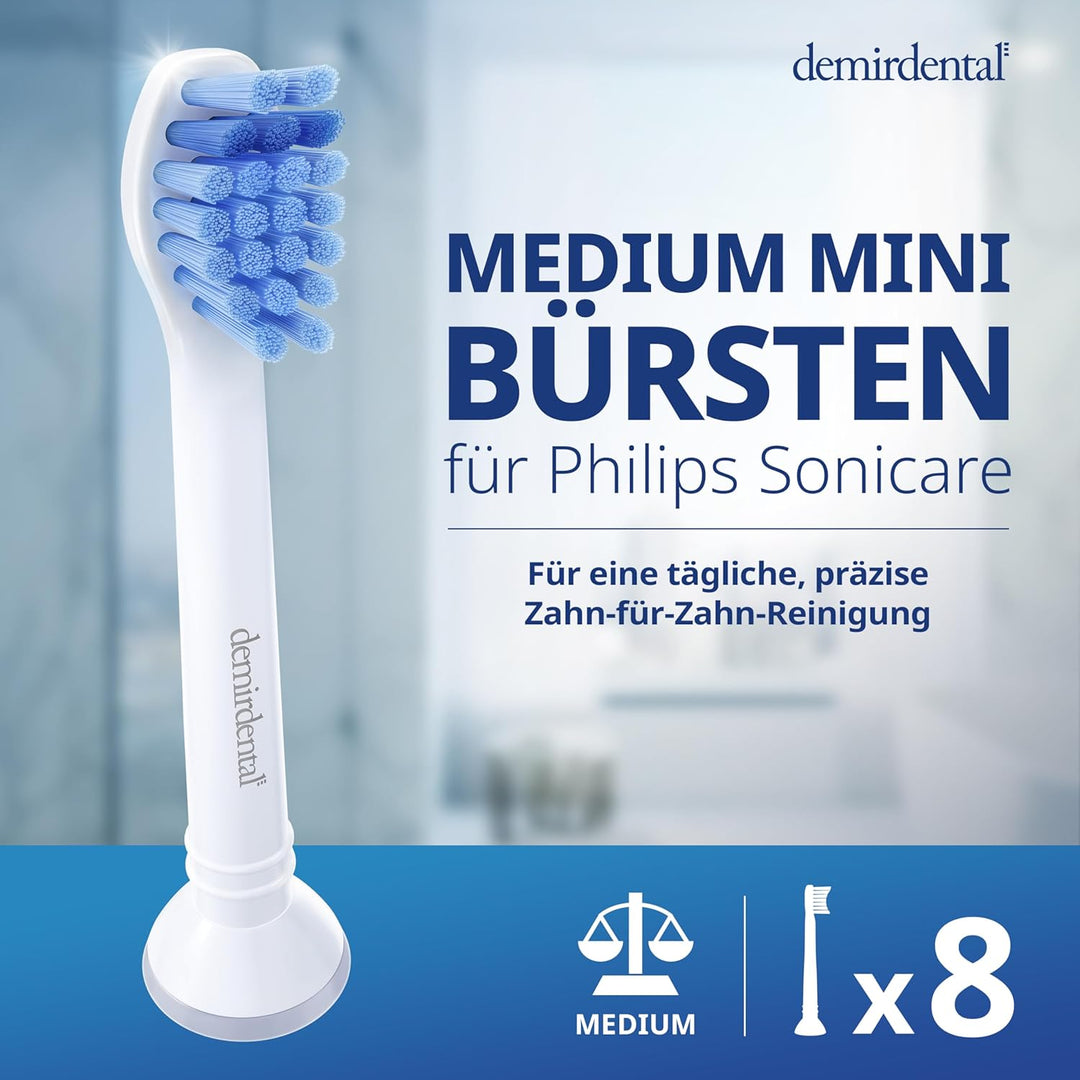 8er demirdental Ersatzbürsten passend für Philips Sonicare, Mini Aufsätze & Aufsteckbürsten, Medium