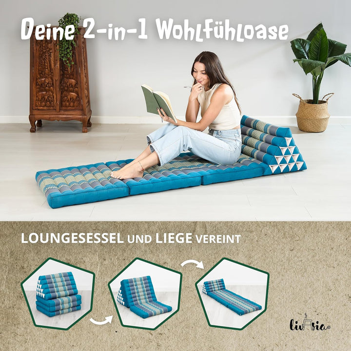 livasia Thaikissen 3 Auflagen extrahoch, Dreieckskissen mit Klappmatratze, Kapok, Jumbo Rückenkissen