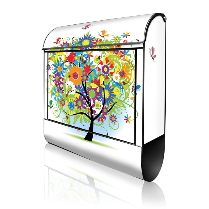 banjado® Design Briefkasten mit Motiv Märchenzauberbaum 39x47x14cm &amp; 2 Schlüssel - Briefkasten Stahl