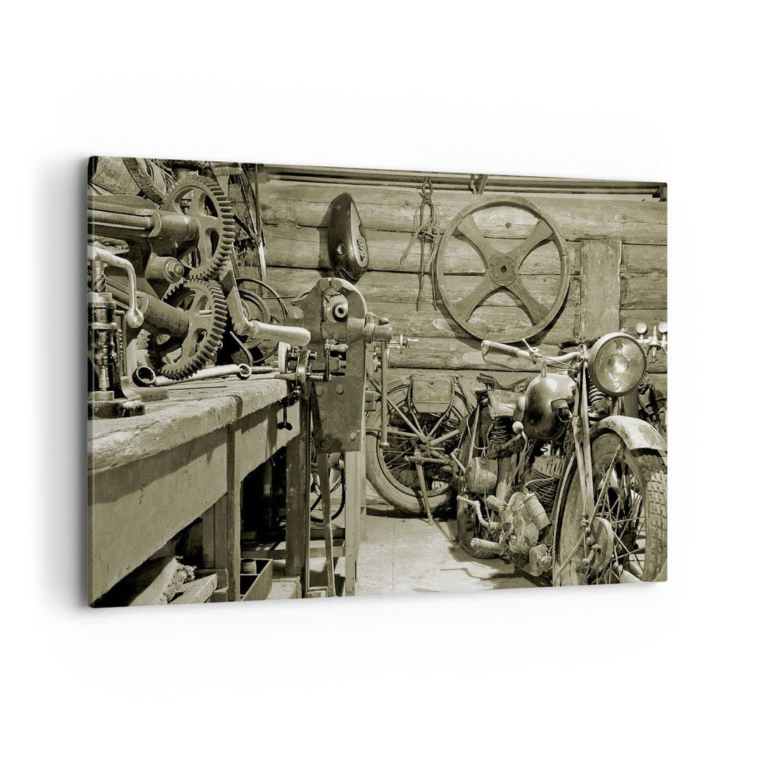 Bilder auf Leinwand 100x70cm Leinwandbild mit Rahmen Werkstatt Motor Gross Wanddeko Bild Schlafzimme