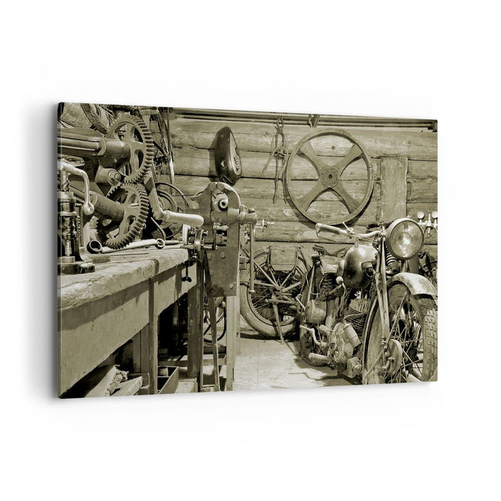 Bilder auf Leinwand 100x70cm Leinwandbild mit Rahmen Werkstatt Motor Gross Wanddeko Bild Schlafzimme