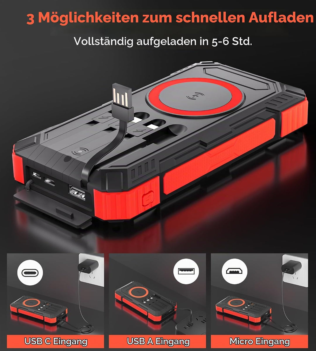 52800mAh Solar Wireless Power Bank, tragbares Ladegerät 30W Schnelles Ladegerät 6 Ausgänge &amp; 4 Eingä