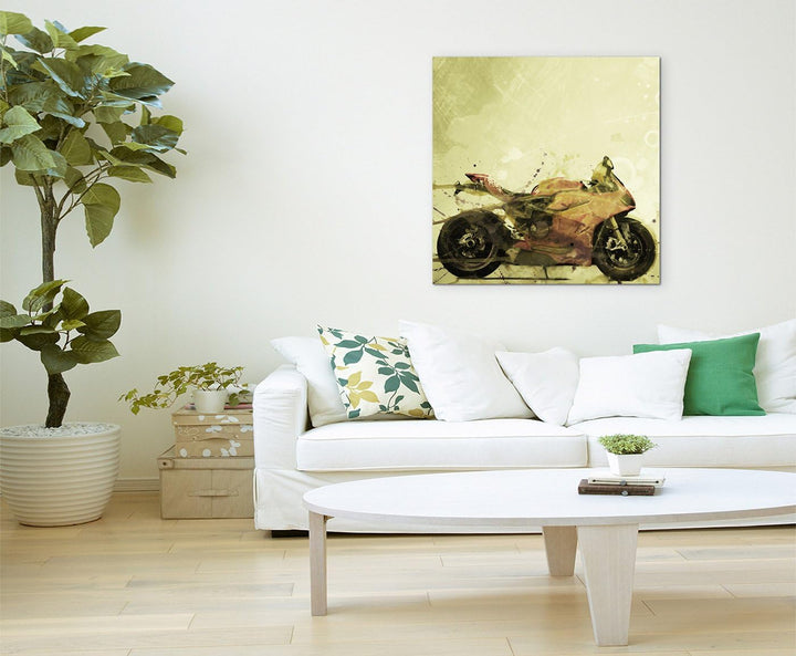 Motorrad 60x60cm Splash Art Paul Sinus Aquarell, Gemälde, Kunstbild auf Leinwand