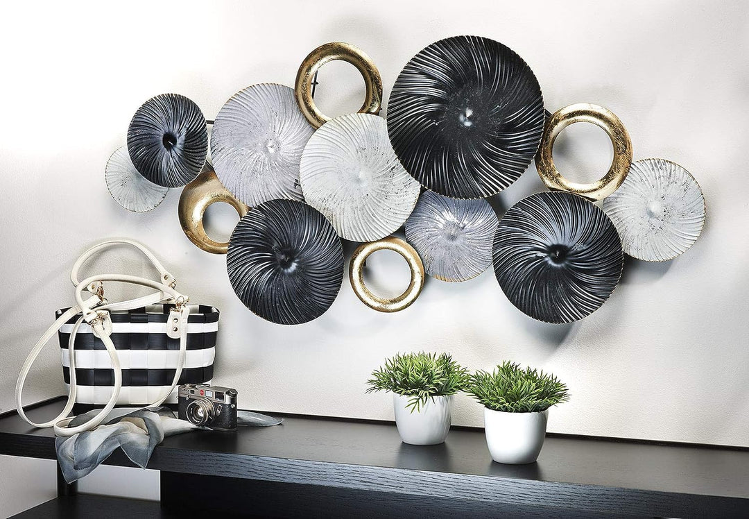 Kobolo Wandbild Wanddeko Metallbild 3D-Bild - SWIRL -weiss grau gold- ca 120x54 cm