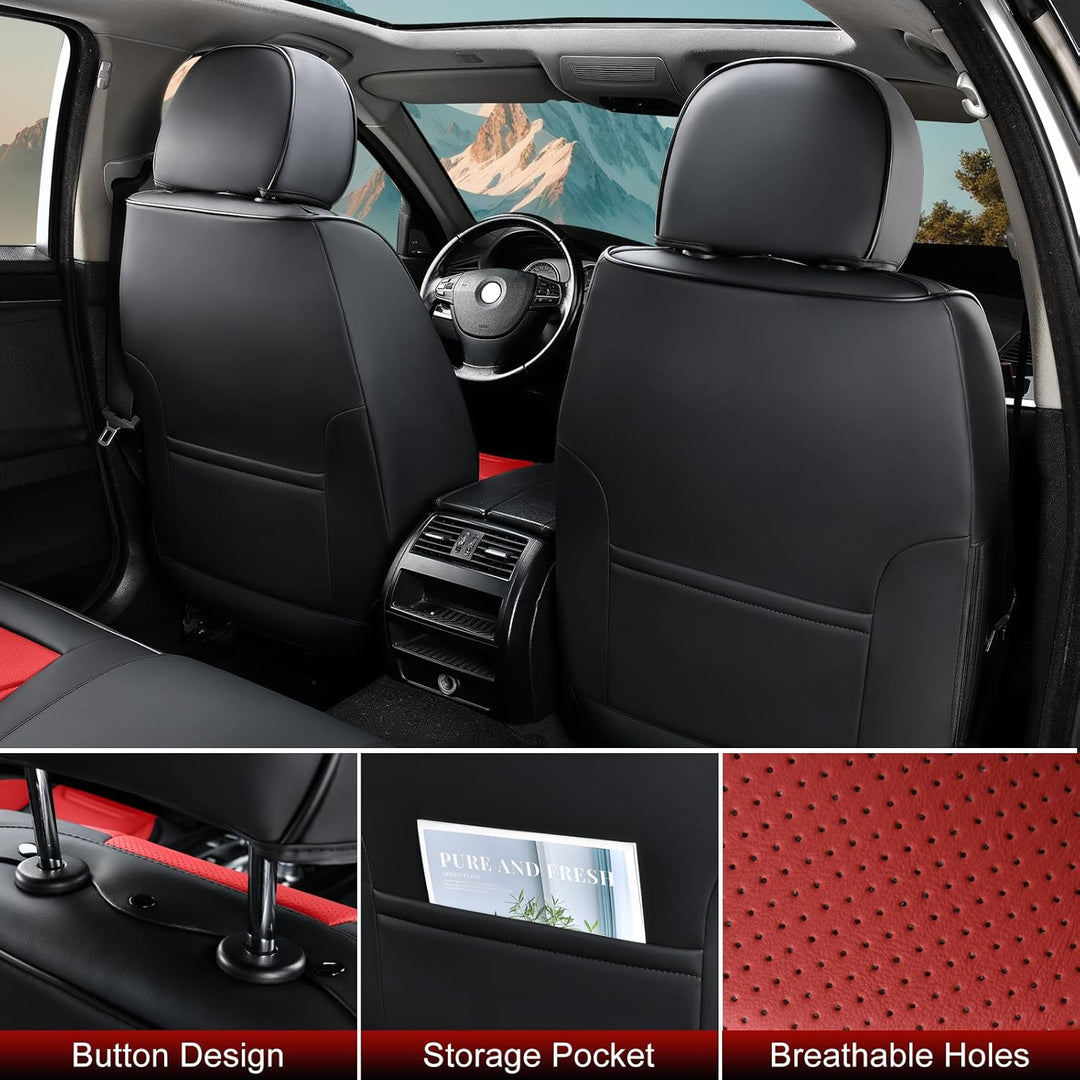 Komplettset Autositzbezüge aus atmungsaktivem Kunstleder Für Vorder- und Rücksitze inkl. Kopfstützen