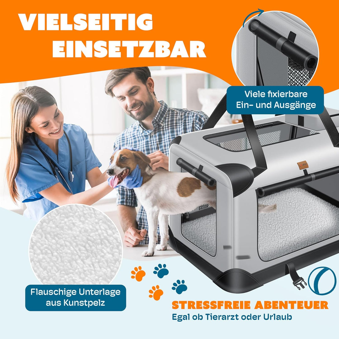 Lovpet® Transportbox Hund Katze Transporttasche M 60x42x42cm | Hunde-Tragetasche Faltbare Katzentasc