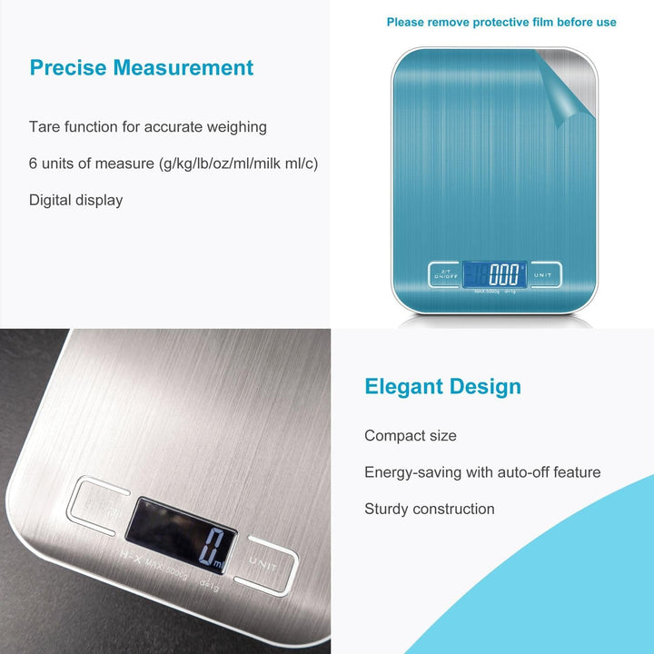 Intirilife Digitale Küchenwaage 5 kg -Silber- Wiederaufladbar per USB & Batteriebetrieb- Elektronisc