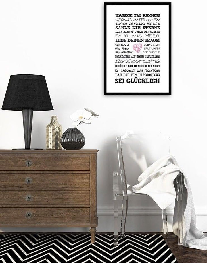 artissimo, Spruch-Bild gerahmt, 51x71cm, PE6001-ER, Tanze im Regen, Bild, Spruch-Poster mit Rahmen
