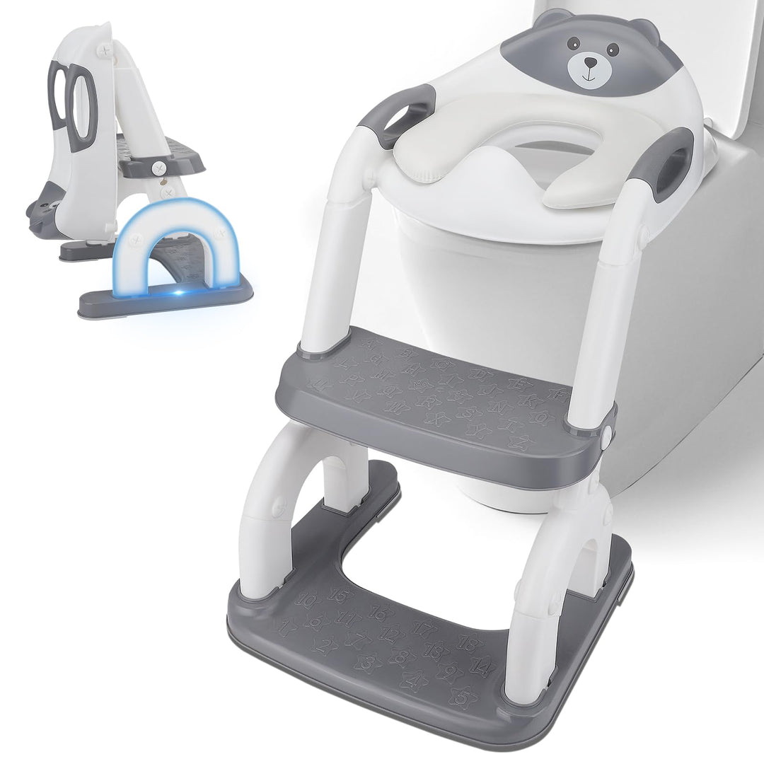 2-In-1 Toilettensitz Kinder Mit Treppe,10 Stufige Höhenverstellung,Leicht Zu Reinigen,Toilettenaufsa