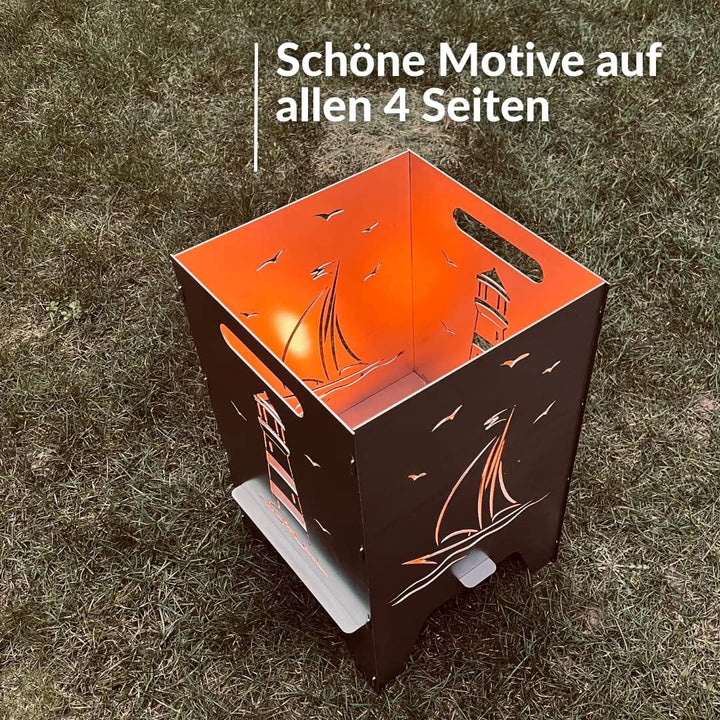 Feuertonne Mit Maritim Motiv | Stabiles Stecksystem Mit Tragegriffen | Robust & Aus Hochwertigem Sta