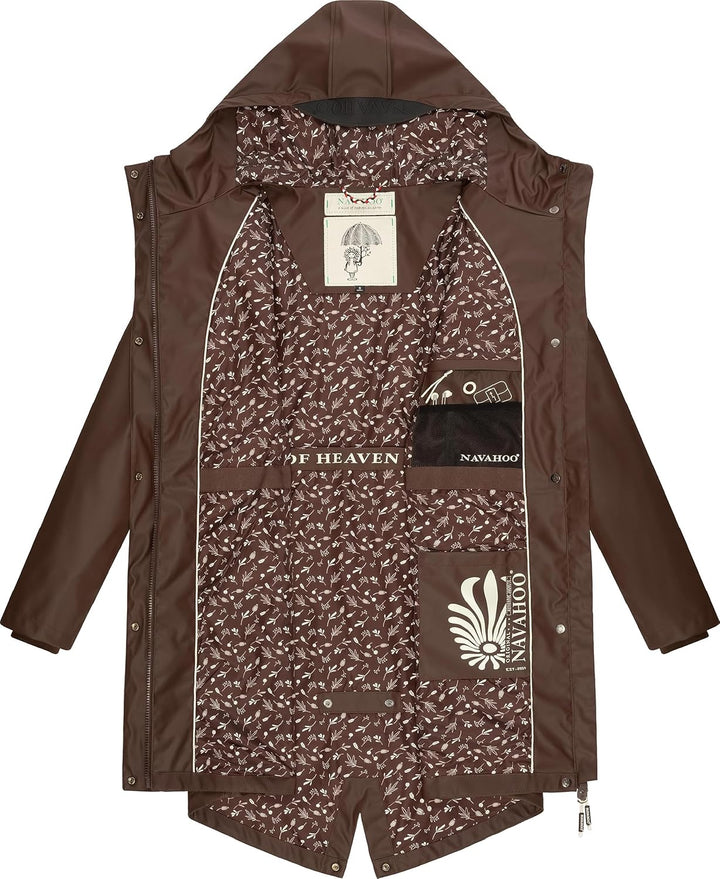 Navahoo Damen Übergangsjacke Regenmantel wasserdicht lang mit Kapuze Tropical Stormoo XS-3XL XS Dark